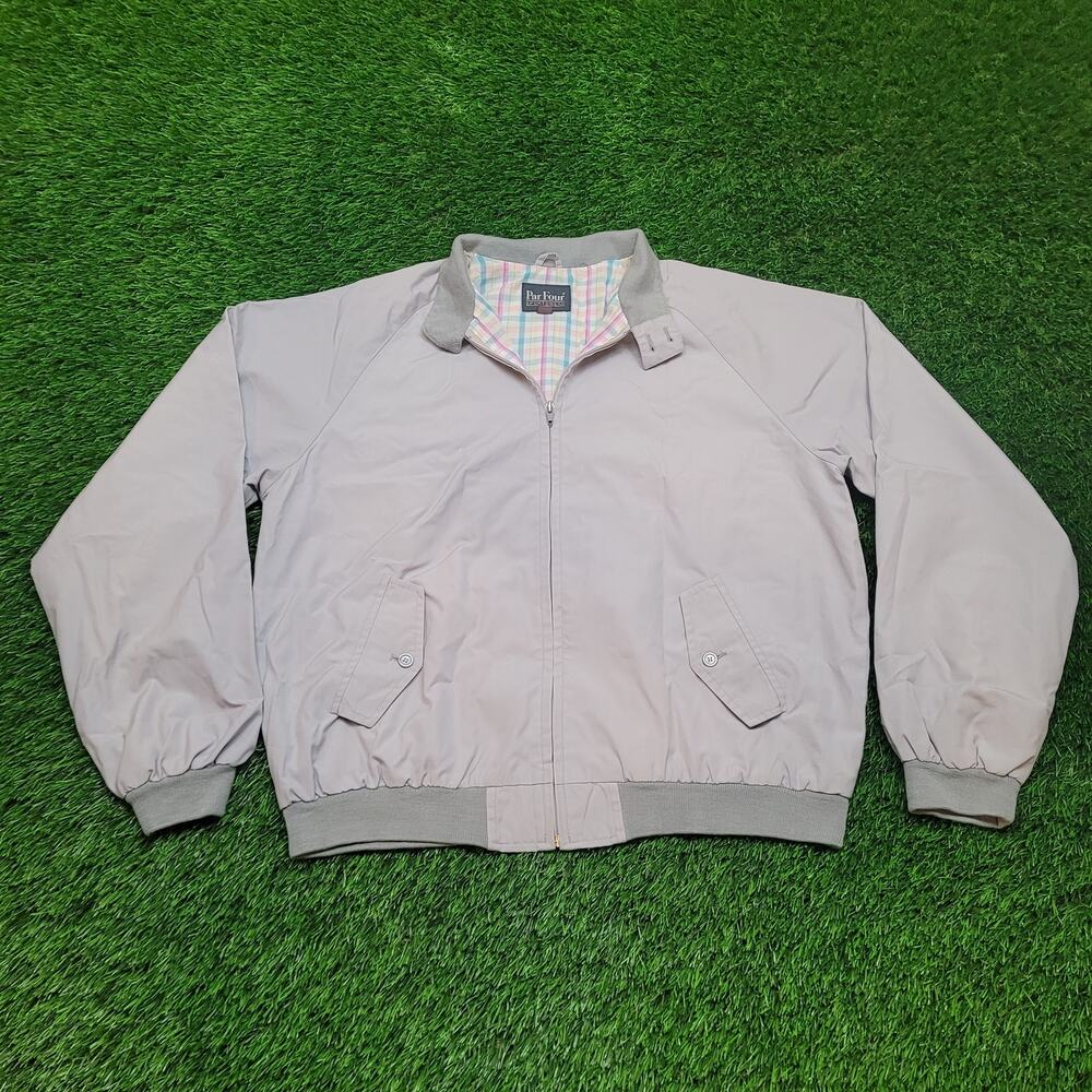 VTG 80s Par Four Golf Jacket Mens XL Tall Gray Pastel Plaid Lined Bomber